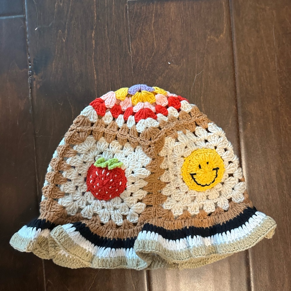 Colorful Crochet Hat with Strawberries, handmade